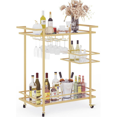 Harter Metal Bar Cart with Mirrored Shelves by Mercer41