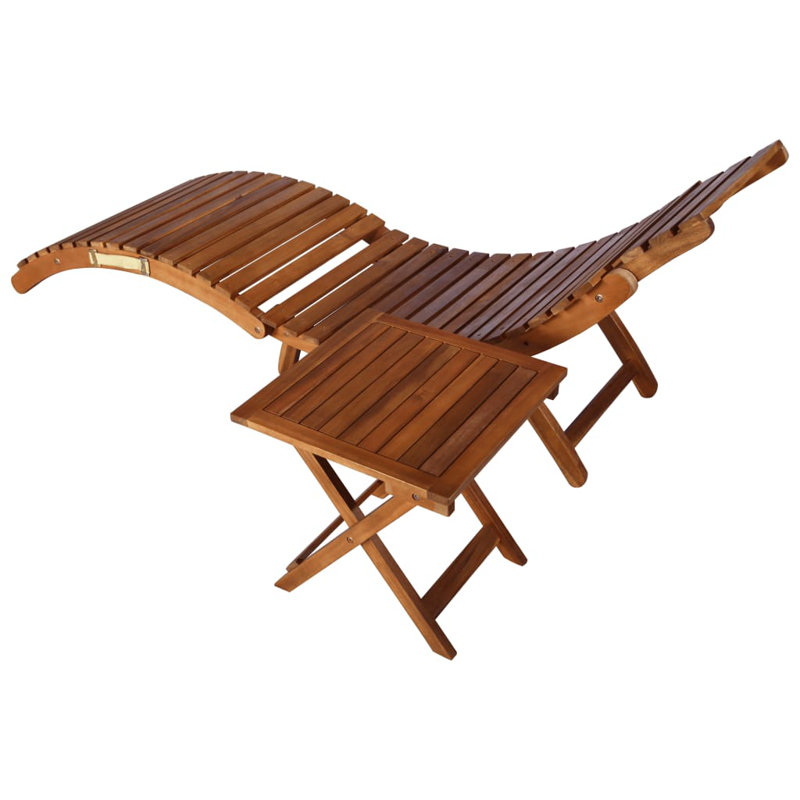 Chaise longue simple en acacia avec coussins et table de 72,4 po Cayli, Taupe