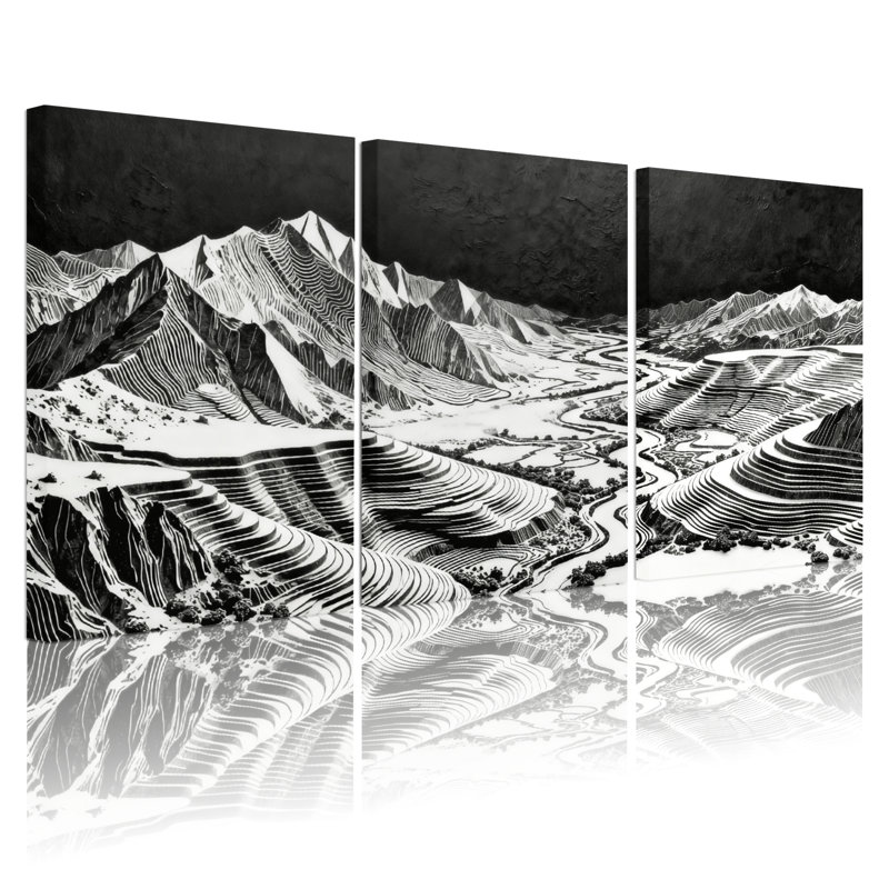 Abstrait paysage de montagne, ensemble de 3 impressions sur toile, H 30 po x l 60 po