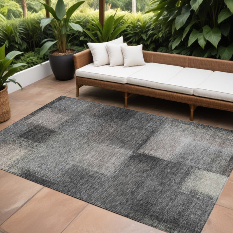 Tapis intérieur gris anthracite lavable abstrait 9 pi x 12 pi