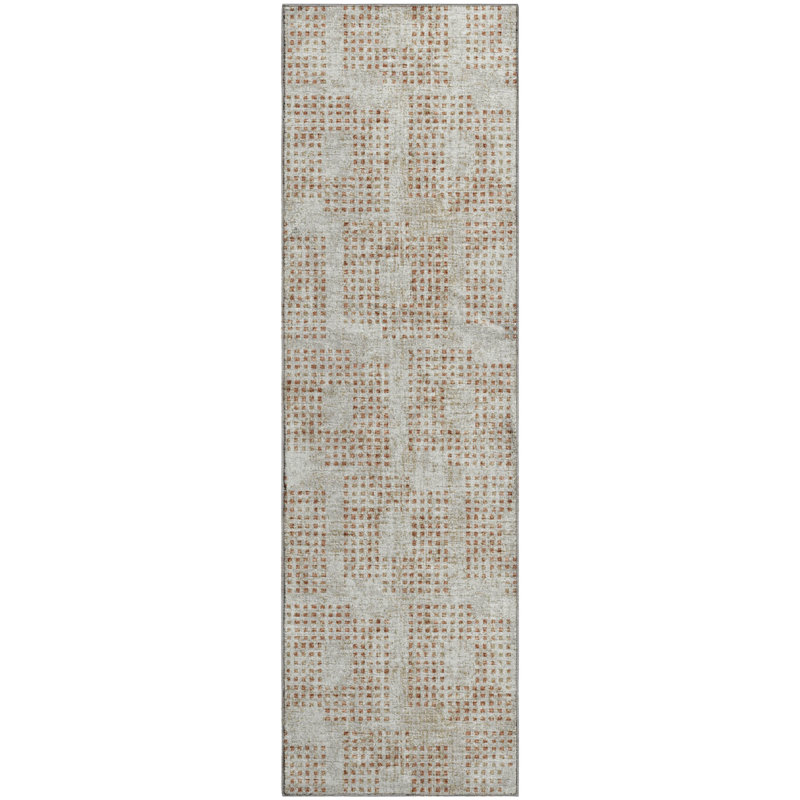 Premium Machine Washable Mayfield AMF33 Geometric Rug, 2'3" x 7'6" Runner, Spice