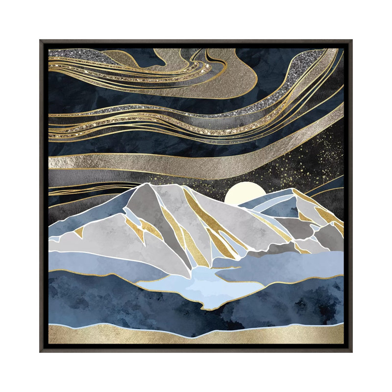 Ciel métallique - impression d'art graphique, Aucun mat, H 37 po x l 37 po x P 1,5 po, Toile encadrée de bois rustique foncé