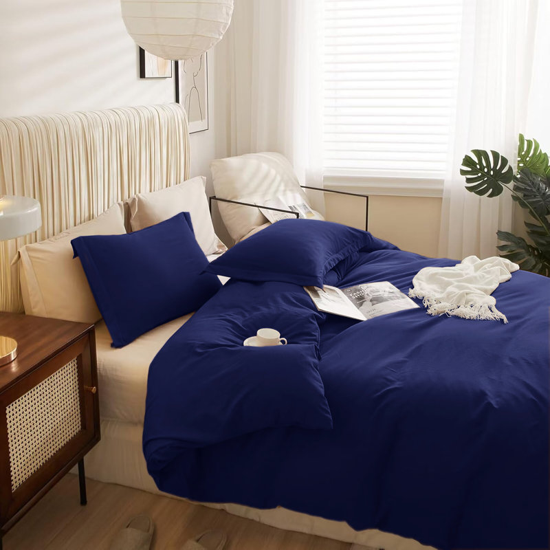 Ultra Soft 3-Piece Dyed Duvet Cover Set With Pillowcases, Navy, Double Duvet Cover + 2 Standard Pillowcases