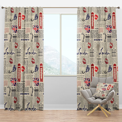 Uk London Vintage Kiss Print - Modern Velvet Curtain - Room darkening - 1 panel