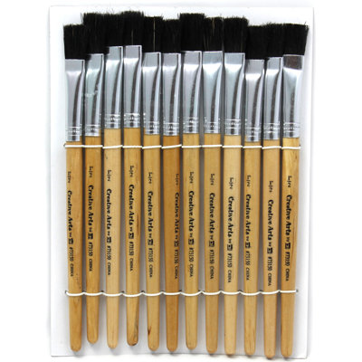 Charles Leonard Co. Flat Tip Easel Paint Brushes, Short Stubby Handle, 0.50 Inch, Natural Handles, Black Bristles, 12 Per Pack, 3 Packs