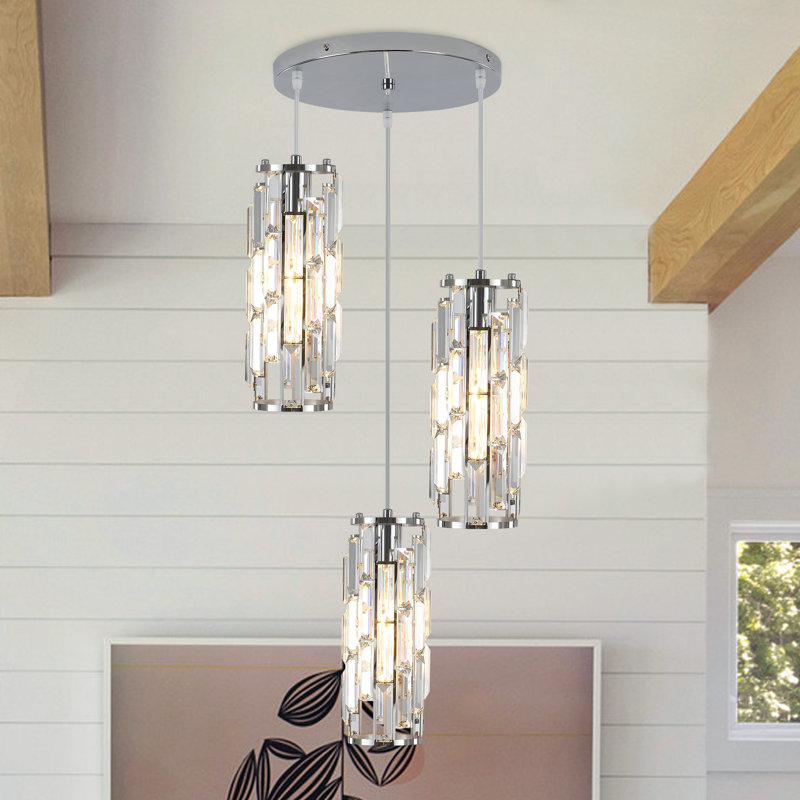 Grasmere 3 - Light Cluster Cylinder Pendant with Crystal Accents, Chrome