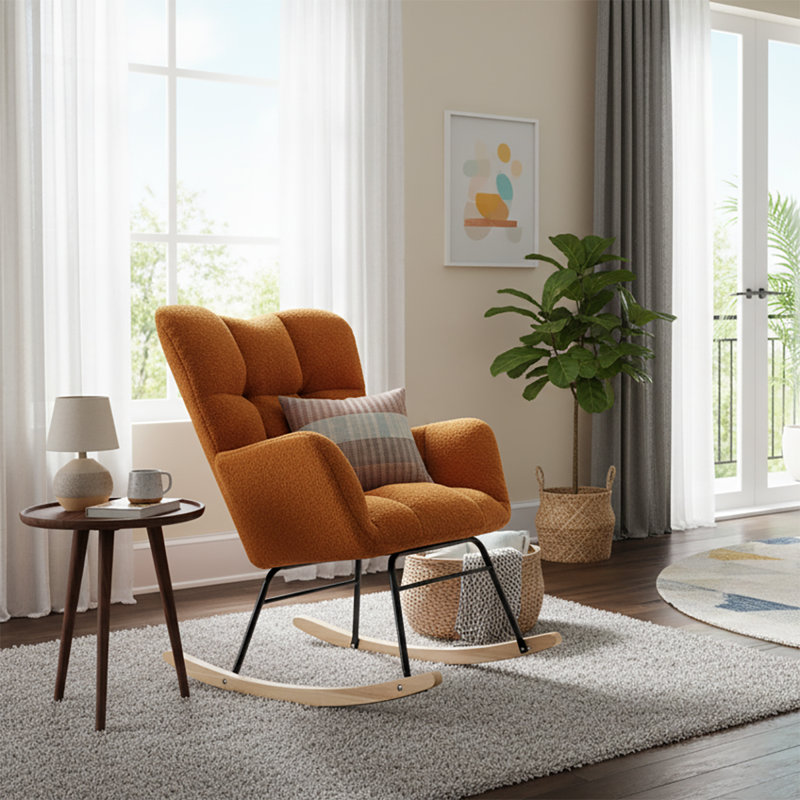 Chaise berçante rembourrée Modern Minimalist, Caramel