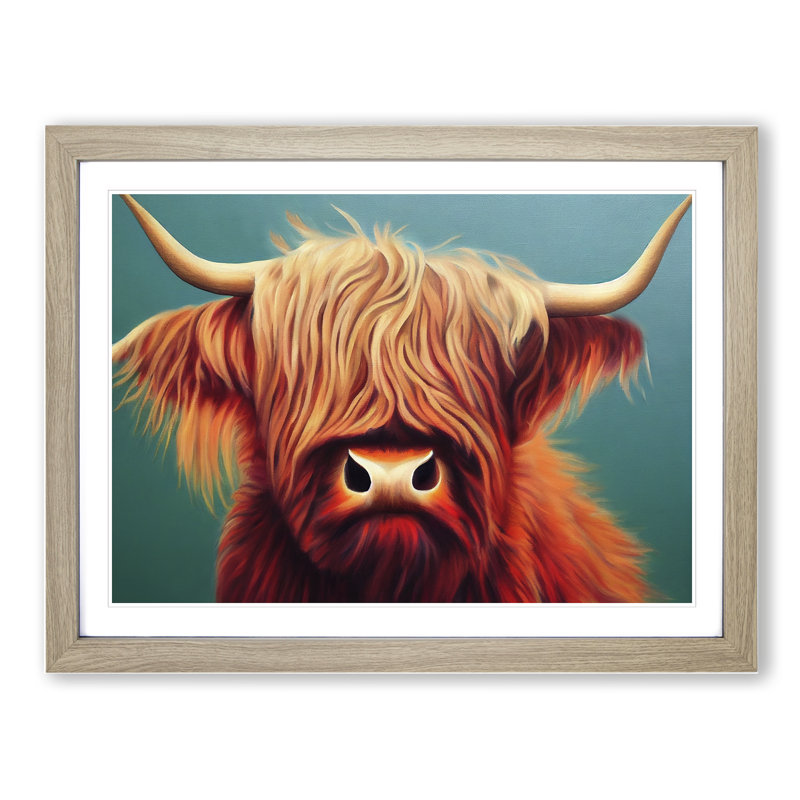 Highland Cow Portrait Vol.1 - Single Picture Frame Print, Oak, 25cm H x 34cm W x 2cm D