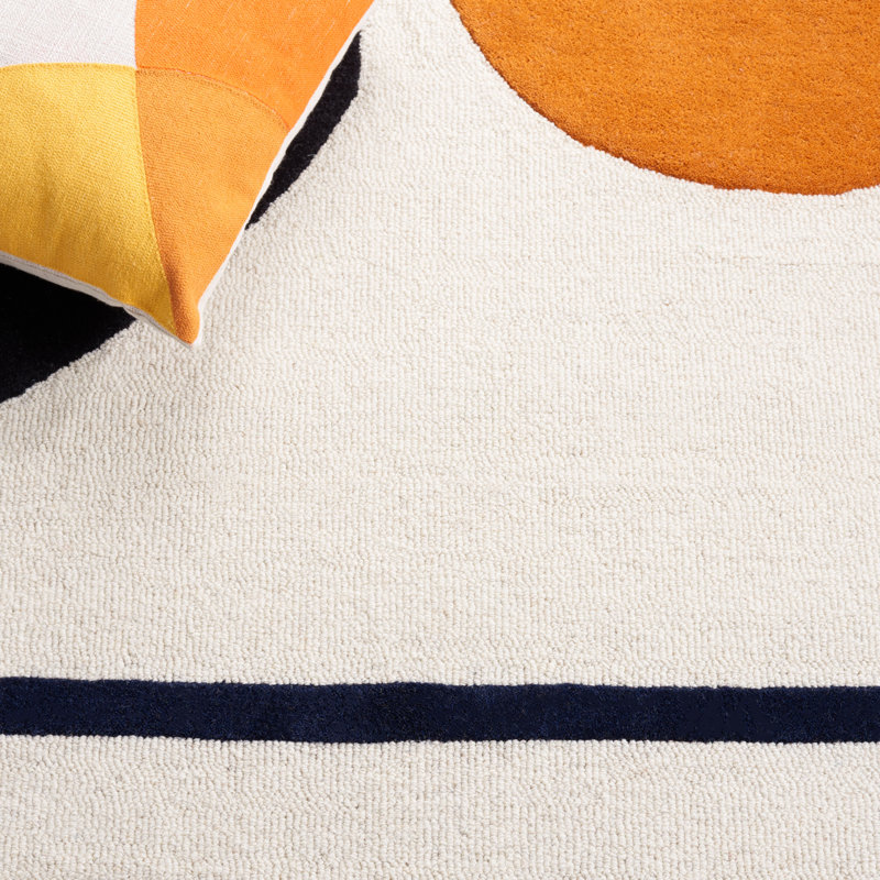 Felipe Handmade Wool Cream/Black Rug, Round 6'
