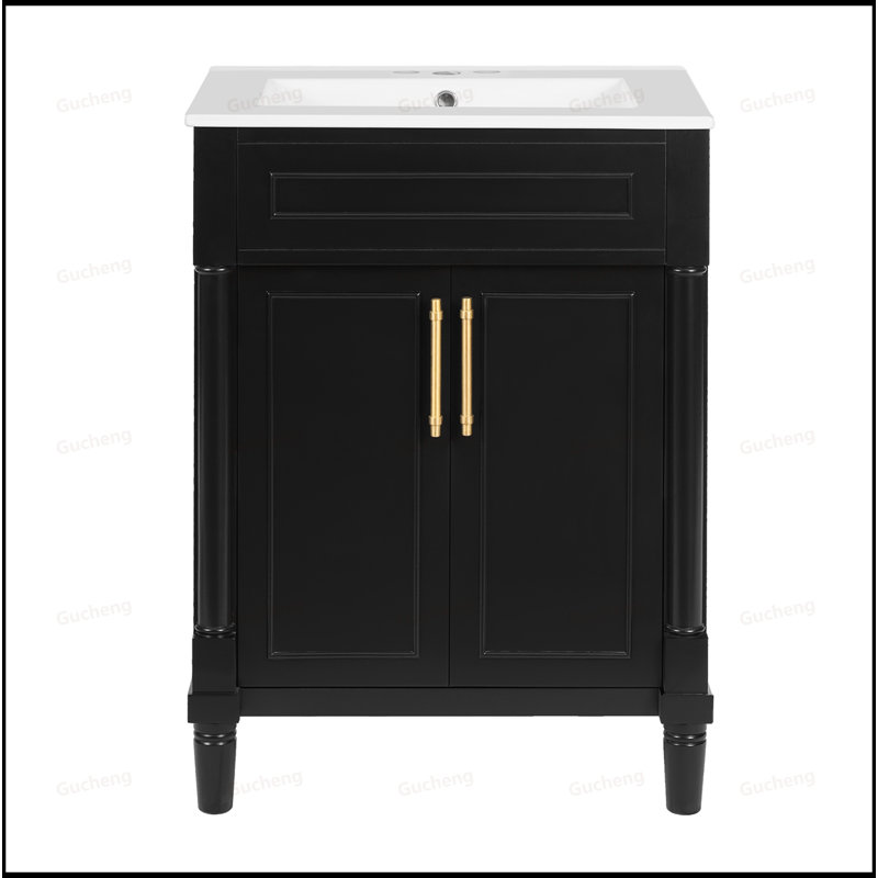 24Inch Small Bathroom Vanity With Integrated Sink, Black