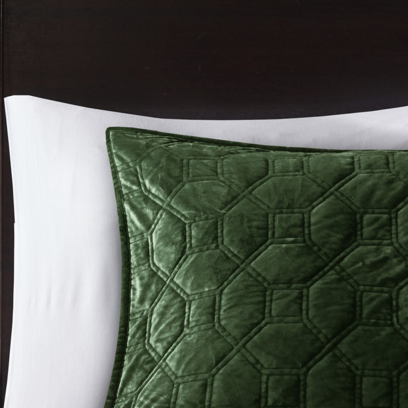 Velours - chaleureux et confortable, motif géométrique, literie en coton 3 pièces élégante, matelassée, rembourrée, Vert