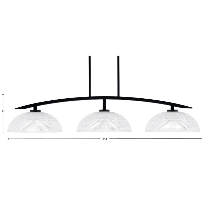 Luminaire pour îlot de cuisine 3 lumières kurve au fini noir mat avec verre côtelé transparent de 13 po