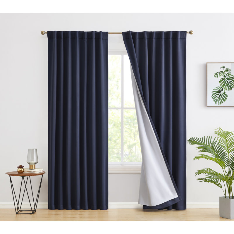 Arbas Curtain Pair, 52" W x 96" L, Navy Blue