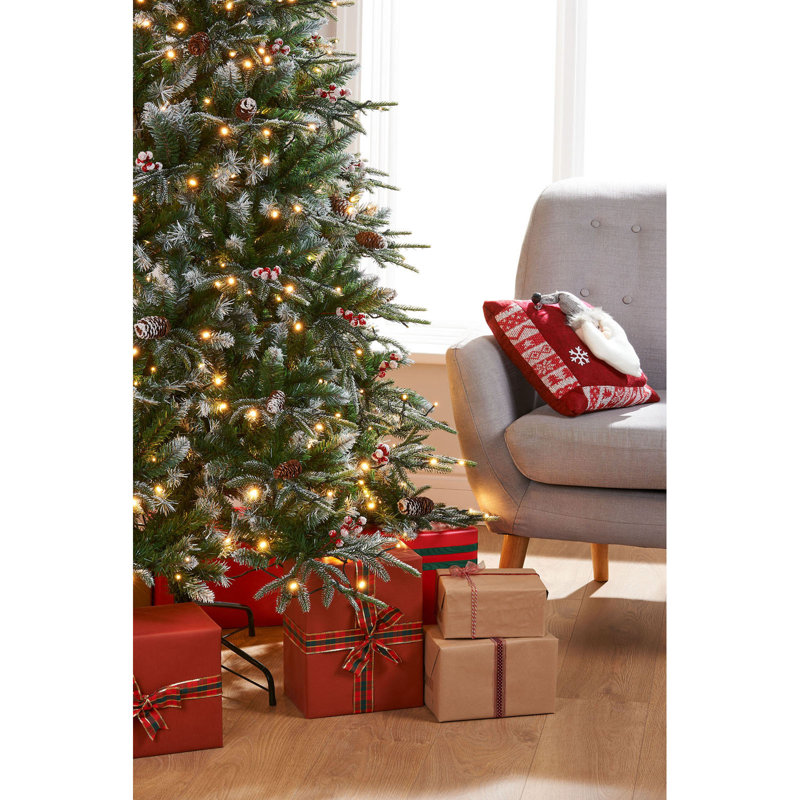 Green Realistic Spruce Christmas Tree with 500 LED Chasing Lights and Pinecones, 7' H