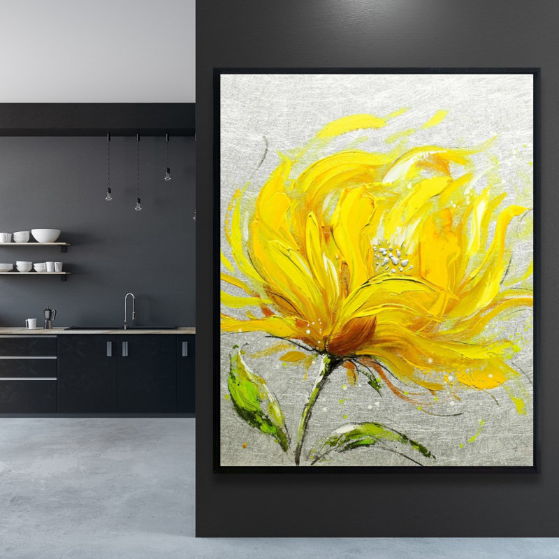 Yellow Fluffy Flower Print On Canvas