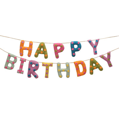  Happy Birthday Garland | 72 Inches Outdoor Wool Felt Ball Garlands | Party Garland for Wall Décor | Easy to Hang Happy Birthday Banner for Boho Décor | Garlands for Party Decor
