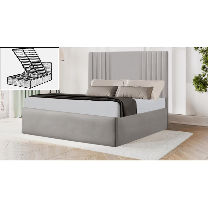 Quatrina Upholstered Ottoman Storage Bed, Kingsize (5'), Silver