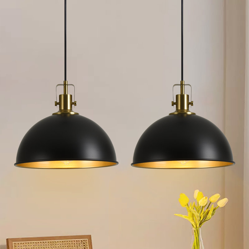 Luminaire suspendu en forme de dôme à intensité variable 11,81 po pour îlot de cuisine (ensemble de 2), Matte Black/Gold