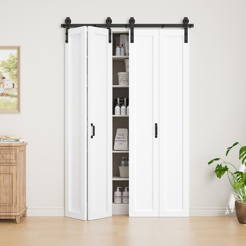  Pas de panneaux d'assemblage, double porte de grange pliante double en bois manufacturé blanc avec portes de placard avec quincaillerie