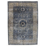 Hand Knotted Wool Area Rug in Silver And Beige
