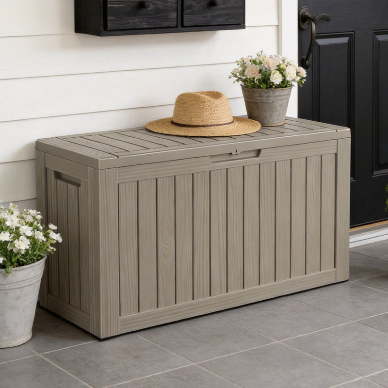 80-Gallon Lockable Resin Deck Box – Waterproof Outdoor Storage for Patio & Garden, Gray