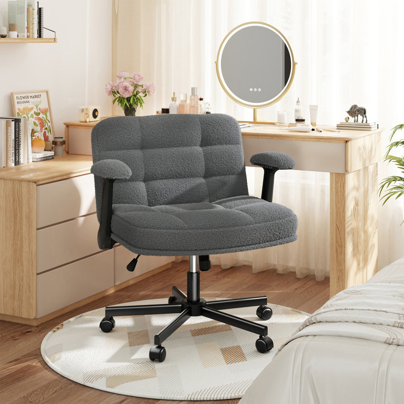 Home Office Desk Chair With Wheels And Flip-Up Arms, Gray