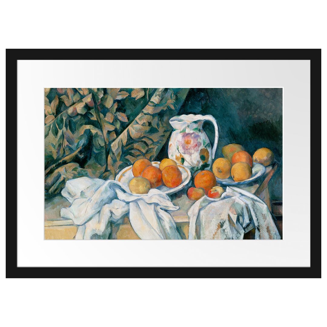 Gerahmter Kunstdruck Still Life with Curtain von Paul Cezanne