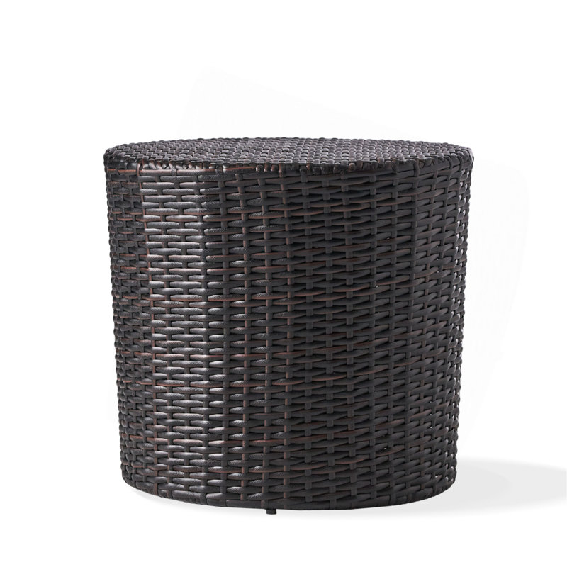 Kingstown RD Barrel Side Table,  Outdoor Wicker End Table, Brown Multi