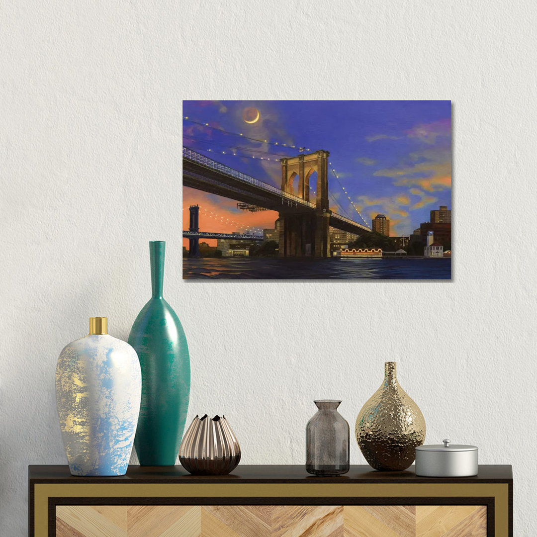 Mondaufgang über der Brooklyn Bridge von Nick Savides - Galerie-verpackte Leinwand Giclée auf Leinwand