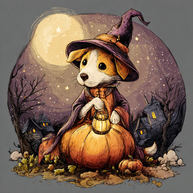 «Lantern Pup on Pumpkin», art mural sur toile, H 20 po x l 20 po