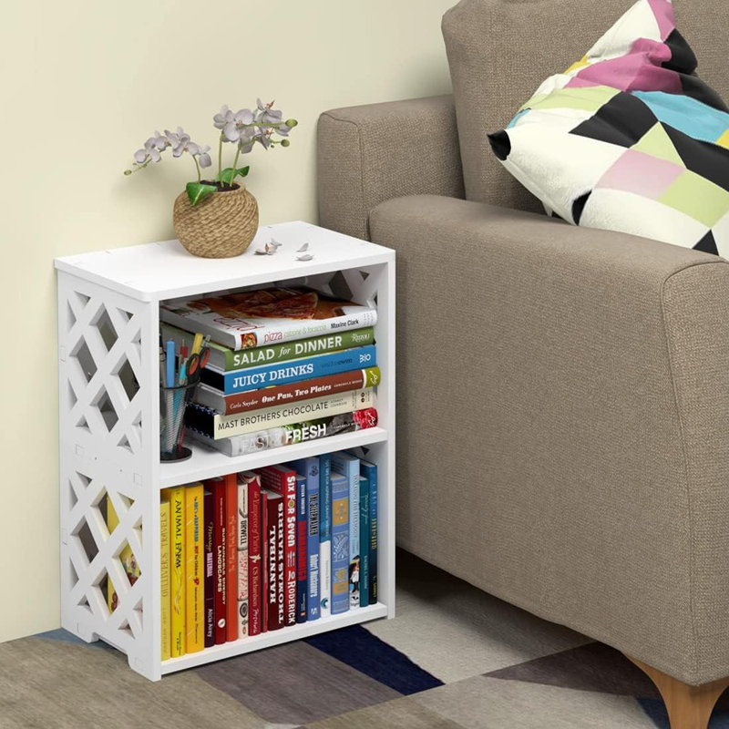 Small Bookshelf For Small Spaces, 2-Tier White Bookcase, C...