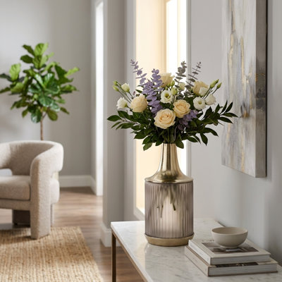 Decorative Metallic Accent Glass Table Vase For Home Decor - Modern Tall Flower Vase And Sophisticated Statement Centerpiece - Gray 