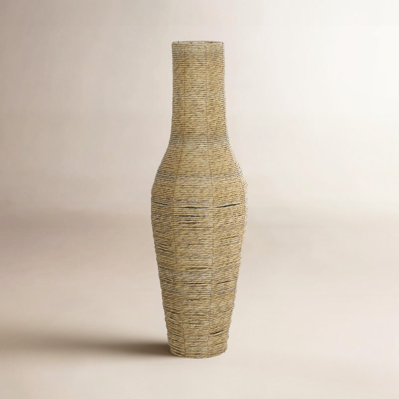 Sabre Brown Faux Seagrass Handmade Tall Woven Floor Vase, 43.5" H x 14" W x 14" D