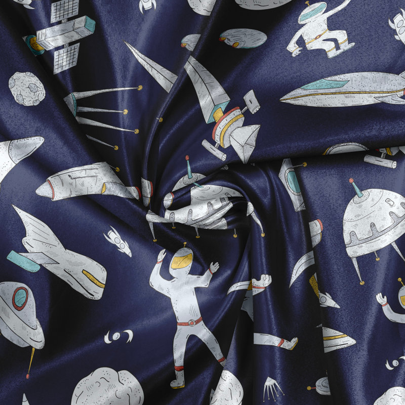 Rustic curtain, children's cosmic adventure, indigo white