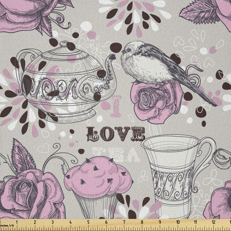 Bashaw Teacup and Pot Romantic Roses Birds Valentines Day Multi-Purpose Fabric