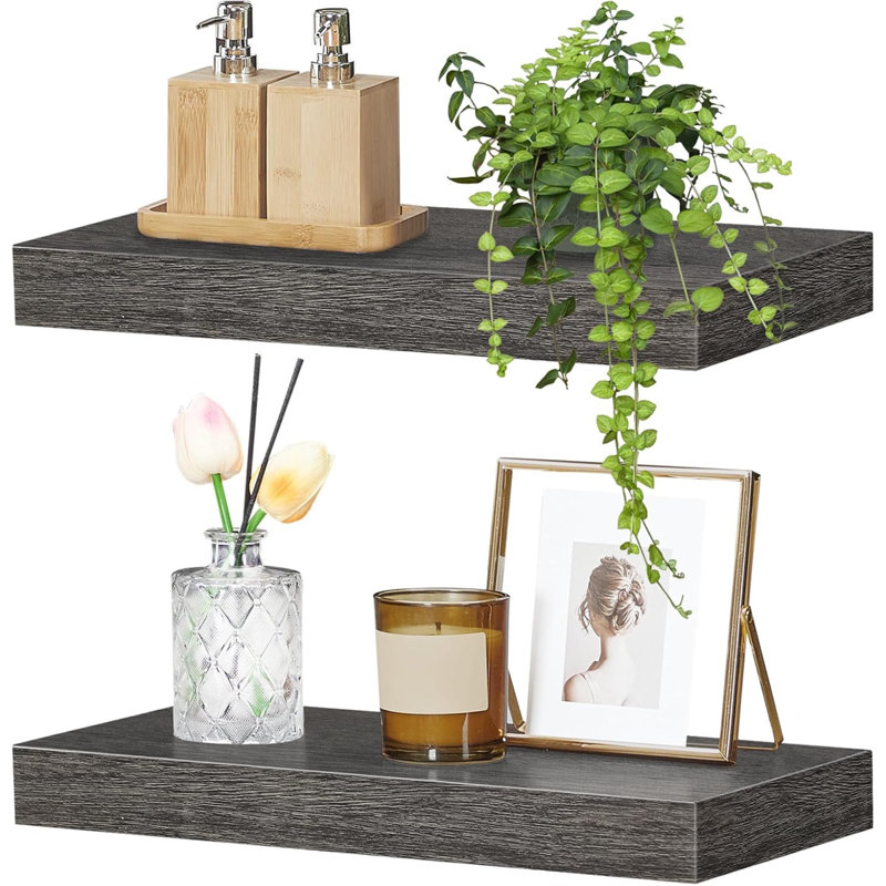 Floating Shelves, Wall Shelf Set Of 2, Hanging Shelf With Invisible Brackets, For Wall Decor In Bathroom, Bedroom, Toilet, Kitchen, Living Room, Office, Charcoal Gray