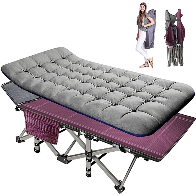 Pliant pour camper, lit robuste avec sac de transport, lit de camp portatif double couche Oxford, Rouge