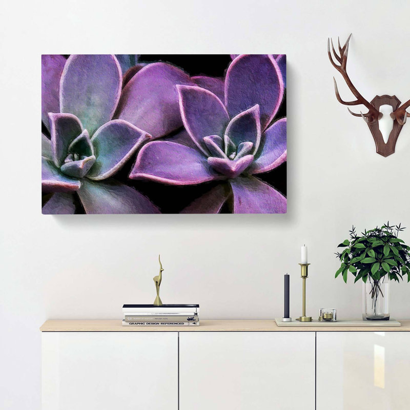 Lilac & Green Succulent Plant - Wrapped Canvas Art - Wrapped Canvas, 40cm H x 60cm W x 3cm D