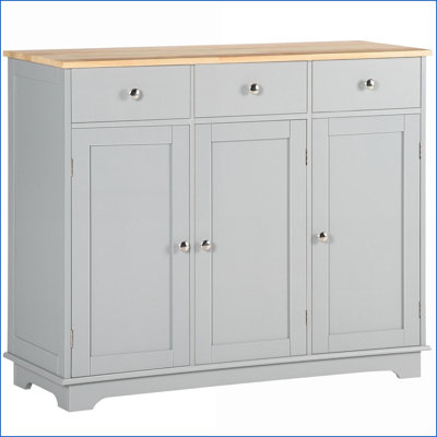Armoires avec tiroirs et amp; Buffet gris avec tablettes réglables, plateau en bois d'hévéa, l 39,75 po | Ferme | Salon