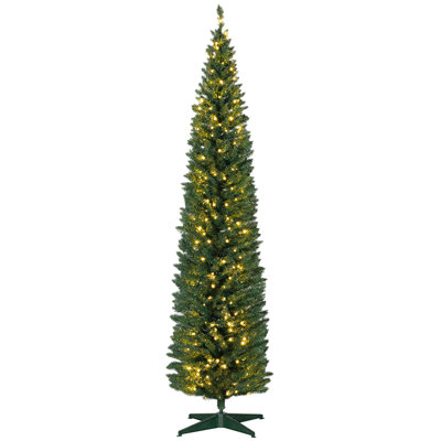 HOMCOM 8' Tall Pre-Lit Slim Noble Fir Artificial Christmas Tree With 300 Warm White LED Lights And 618 Tips