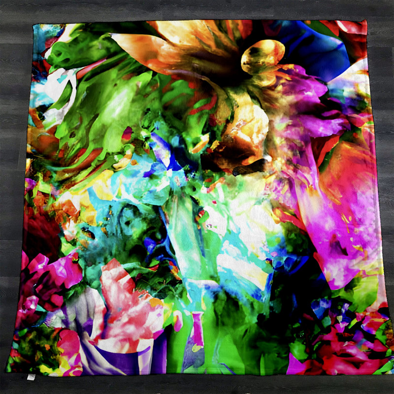 Throw Blanket, 51" W x 60" L, Floral/Abstract, Green/Orange/Pink/White