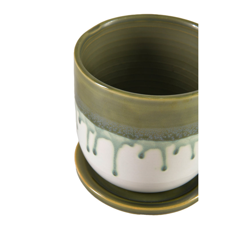Pot à fleurs en céramique avec soucoupe Hokku Designs Matcha