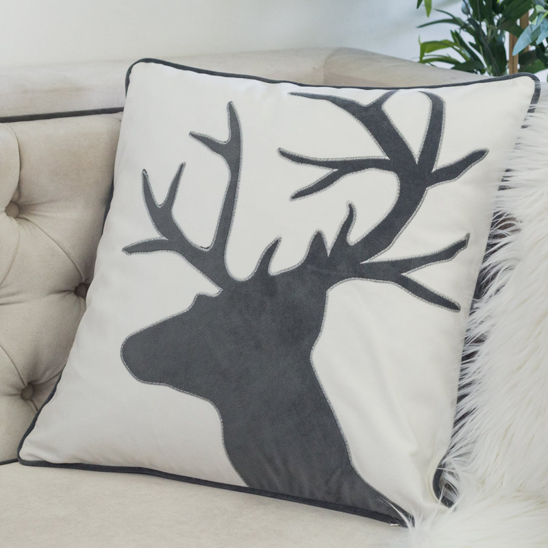 Holiday Appliqued Velvet Throw Pillow, White