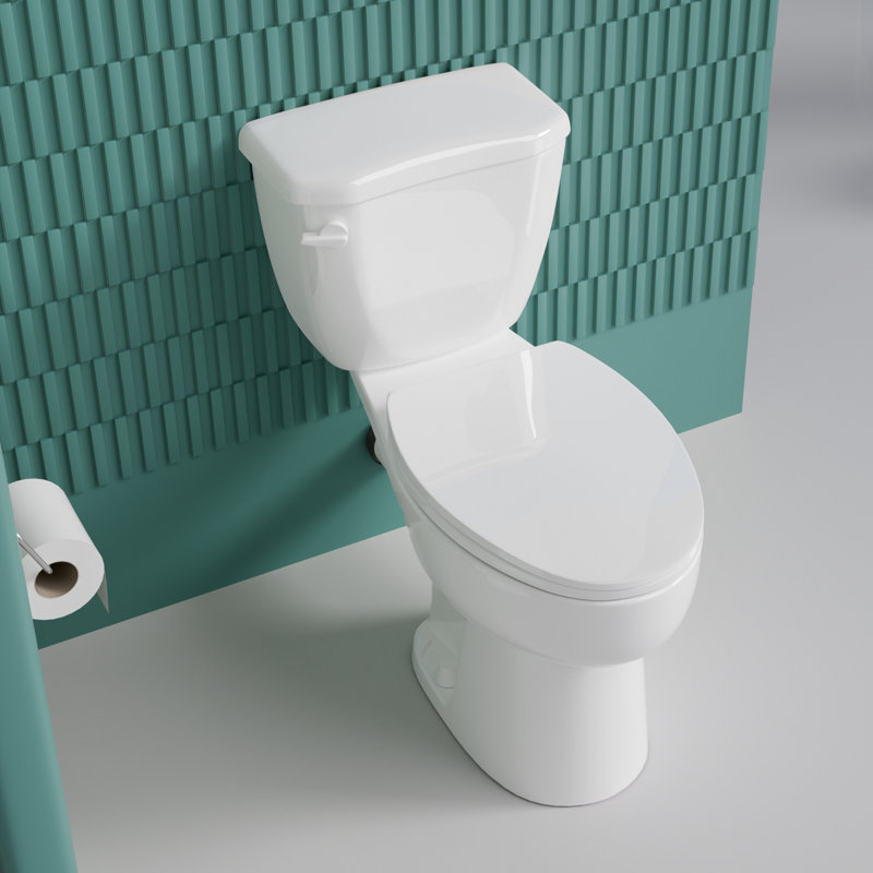17" ADA Height Elongated Rear Outlet Toilet with Tank, Two-Piece Rear Discharge Toilet for Bathroom, 1.28 GPF Single Flush, 7" Rough-in White