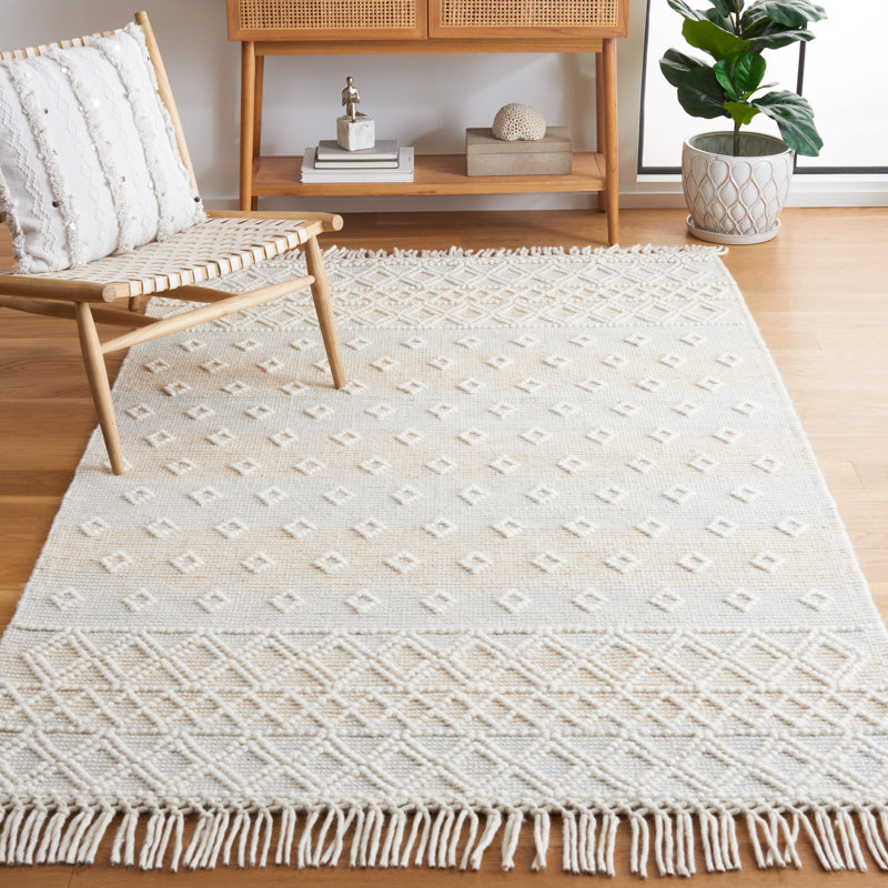 Abad Geometric Hand-Loomed Light Blue/Yellow Area Rug, Rectangle 5' x 8'