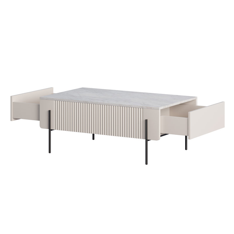 Otterburn Coffee Table with Storage, Cashmere/Black, White Marble
