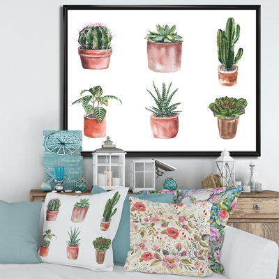 «Flowers In A Pot Cacti And Succulents», reproduction sur toile flottante