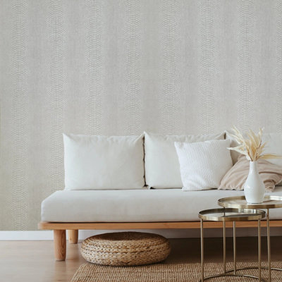 Embossed Grayish Off White Cream Faux Python Scale Snake Skin Textured Wallpaper