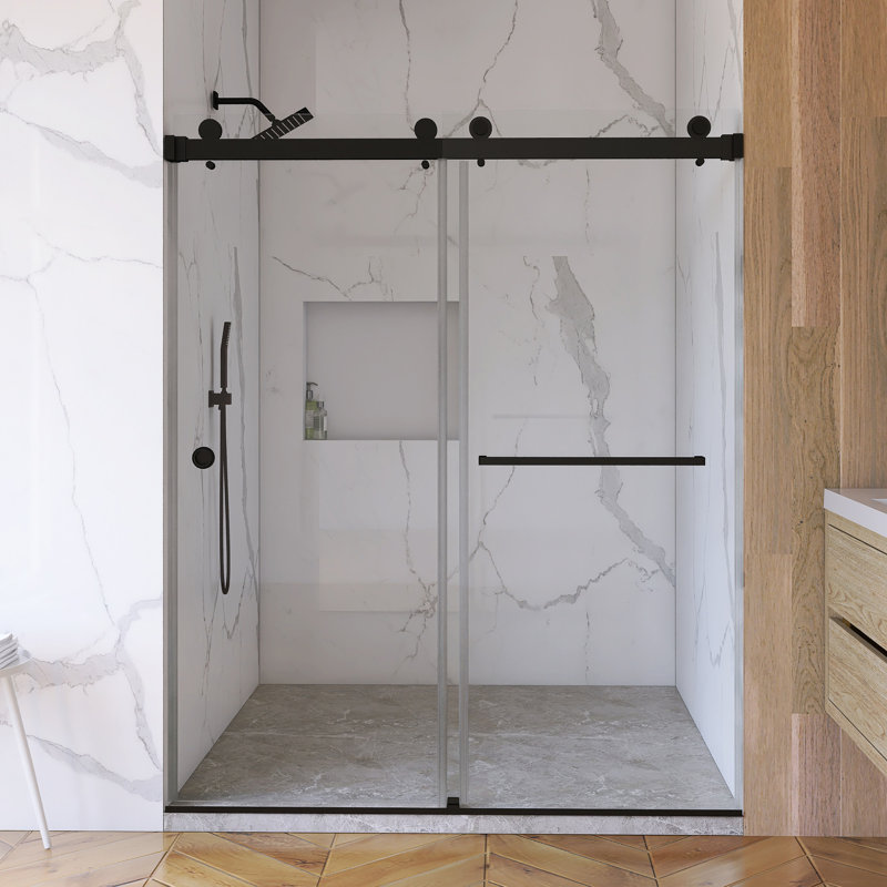 55-59" Double Sliding Frameless Shower Door, Matte Black