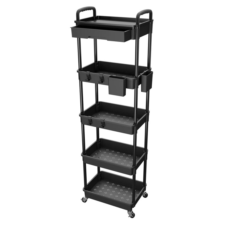 Rolling Storage Cart, 5 Tier Storage Organizer Utility Cart Mobile Shelving Unit, Matte Black